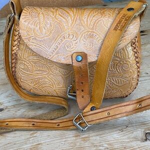 Handcrafted Tan Leather Bag cross body - hand tooled